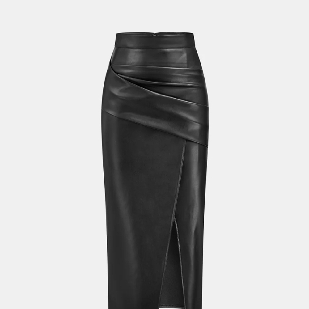 Commense Black Faux Leather Pencil Skirt